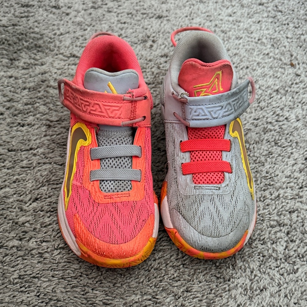 Nike Kids Orange, yellow and Gray basketball Sneakers 12.5c